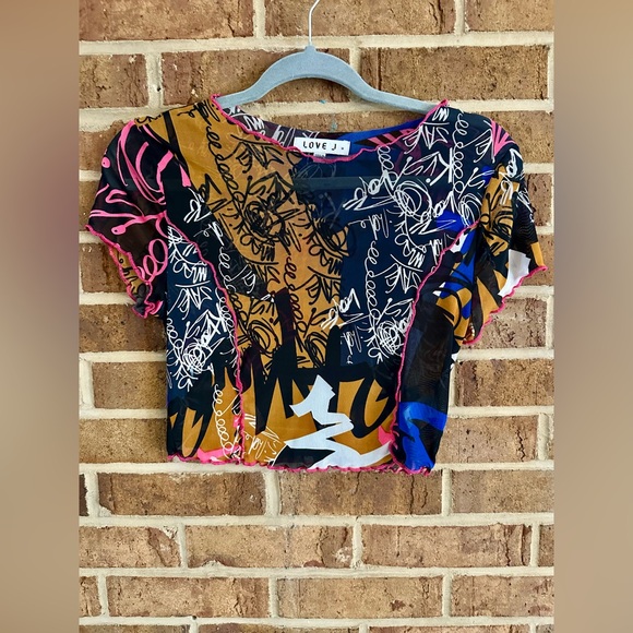 love J Tops - Love J Graffiti Mesh Crop Top